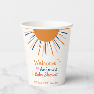 Vasos De Papel Bienvenidos a Baby Shower Retro Sunshine colorido