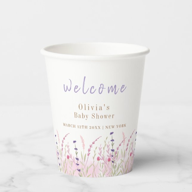 Vasos De Papel Bienvenidos al Pequeño Jardín de Flores Silvestres (Anverso)