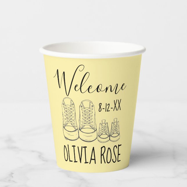 Vasos De Papel BIENVENIDOS Nueva llegada Bebé Zapatos Ducha Amari (Anverso)