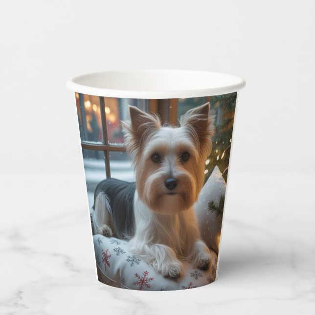Vasos De Papel Biewer Terrier With Christmas Lights Holiday (Anverso)