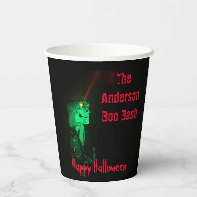 Vasos De Papel Biker Billy Halloween Skeleton Negro y Rojo (Reverso )