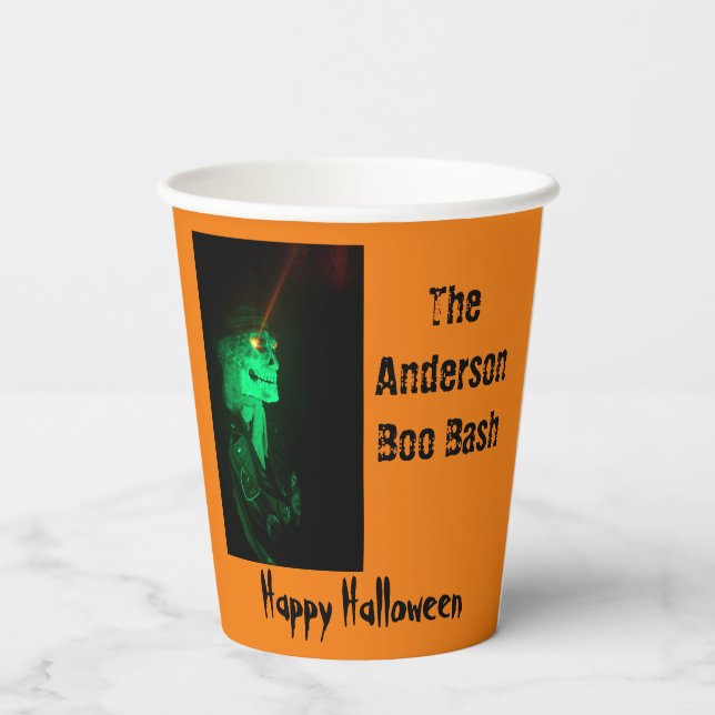 Vasos De Papel Biker Billy Halloween Skeleton Pumpkin Naranja (Reverso )