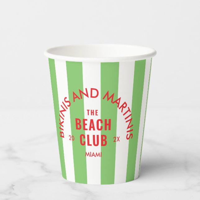 Vasos De Papel Bikinis Y Martinis El Club de Playa Green Stripe (Reverso )
