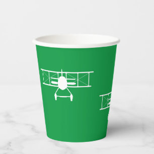 Vasos De Papel Biplano blanco vintage sobre fondo verde