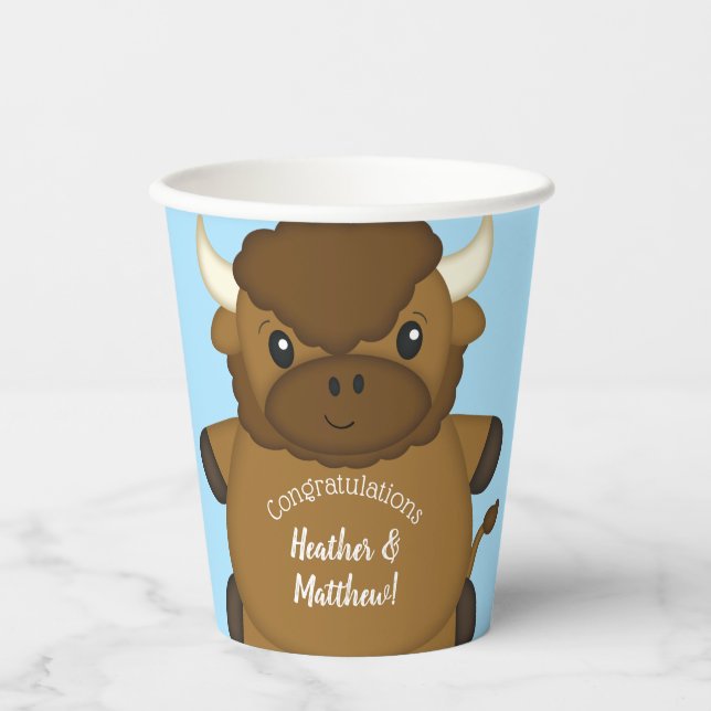 Vasos De Papel Bison Buffalo Baby Shower Blue (Anverso)