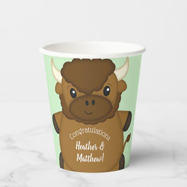 Vasos De Papel Bison Buffalo Baby Shower Green (Anverso)