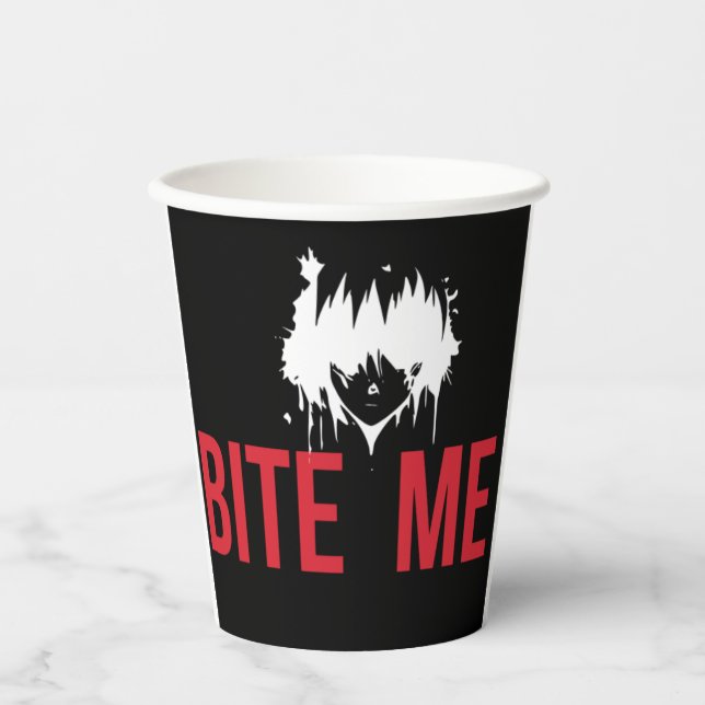 Vasos De Papel Bite Me: Un giro fantasmal y juguetón" (Anverso)