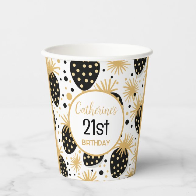 Vasos De Papel Black and Gold Strawberry, 21st Birthday Party (Anverso)