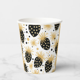 Vasos De Papel Black and Gold Strawberry Pattern