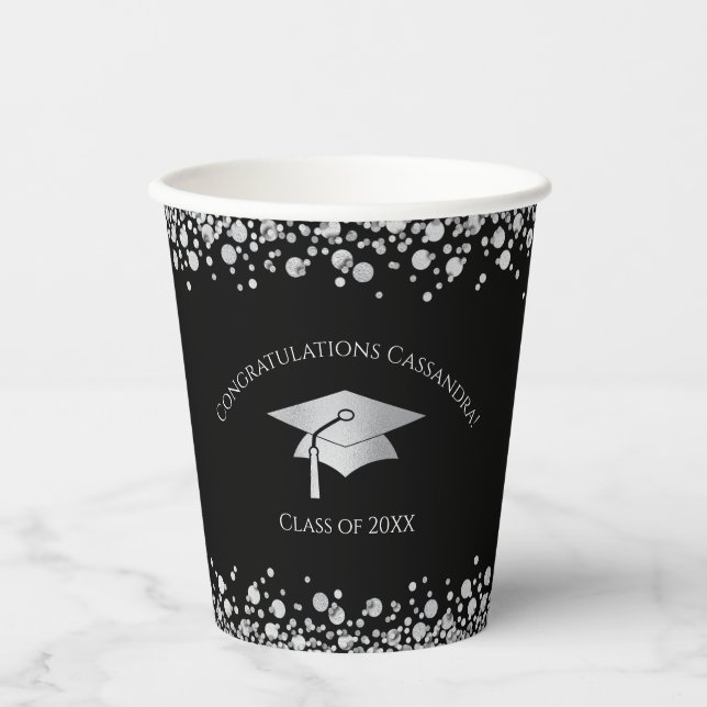 Vasos De Papel Black and Silver Graduation (Anverso)