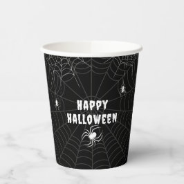 Vasos De Papel Black and White Spider Web Happy Halloween