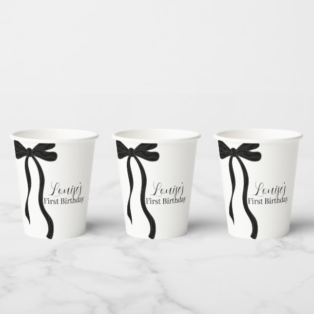 Vasos De Papel Black Bow Minimalist 1st Birthday Party (Multi)