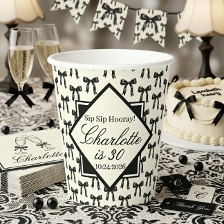 Vasos De Papel Black Bow Pattern Birthday Black and White Vintage