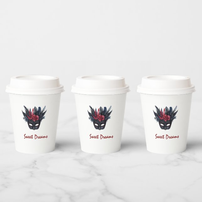 Vasos De Papel Black Burgundy Red Feathers Mask Bridal Shower (Multi)