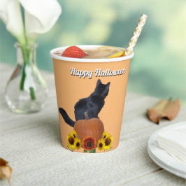 Vasos De Papel  Black Cat Pumpkins Sunflowers Halloween Orange 