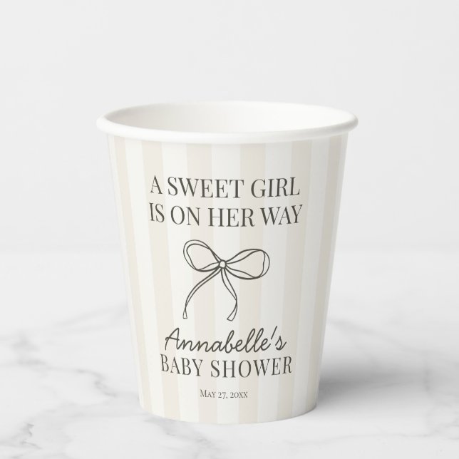 Vasos De Papel Black Coquette Bow Beige Strige Baby Shower (Anverso)