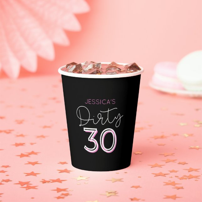 Vasos De Papel Black Dirty Thirty Custom Name Birthday Cups (in situ)
