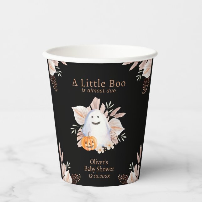 Vasos De Papel Black Elegant Little Boo Boho Ghost Baby Shower (Anverso)
