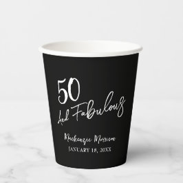 Vasos De Papel Black Fifty and Fabulous Script Birthday Party
