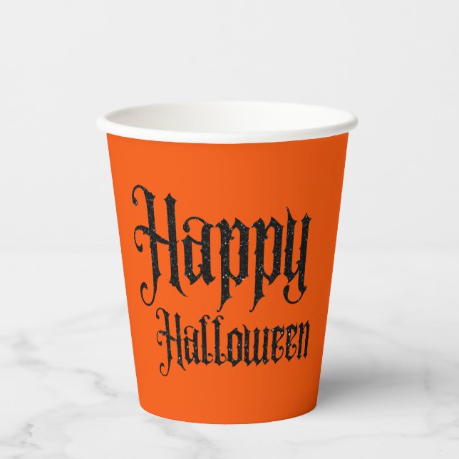 Vasos De Papel Black Glitter Happy Halloween (Anverso)