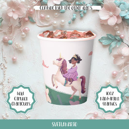 Vasos De Papel Black Princess Riding Unicorn Paper Cup
