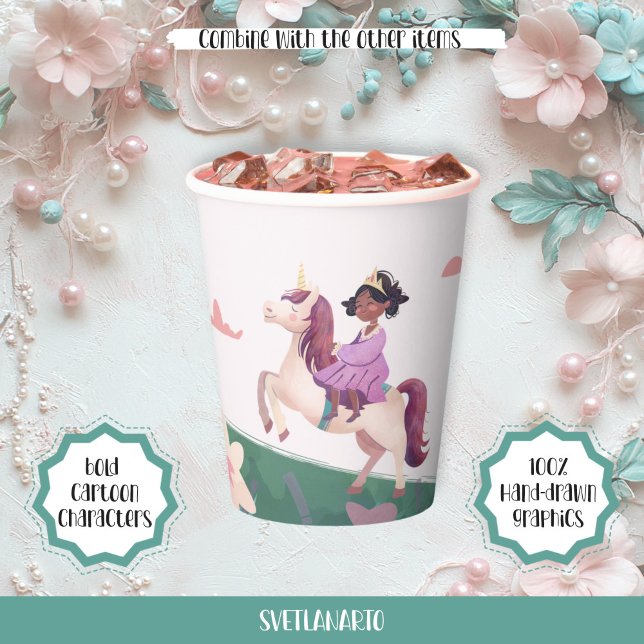 Vasos De Papel Black Princess Riding Unicorn Paper Cup (Subido por el creador)