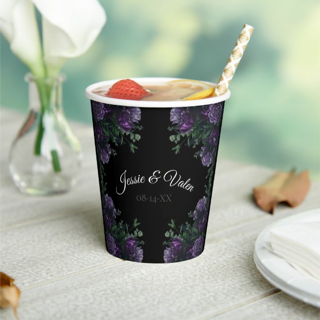Vasos De Papel Black Purple Floral Elegant Wedding Gótico (in situ)