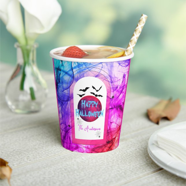 Vasos De Papel Black Purple Modern Spooky Bats Happy Halloween (in situ)