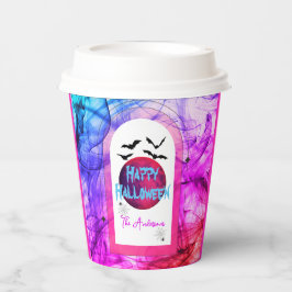 Vasos De Papel Black Purple Modern Spooky Bats Happy Halloween