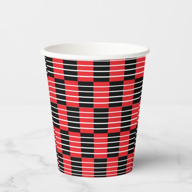 Vasos De Papel Black Red Checks and Stripes (Anverso)