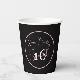Vasos De Papel Black Sweet 16 Pink & White Script Paper cup