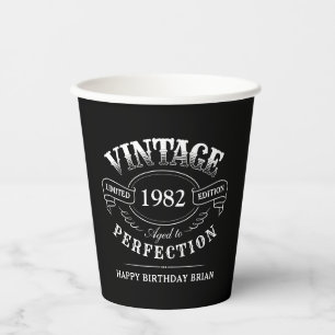 Vasos De Papel Black Vintage Age to Perfection cumpleaños