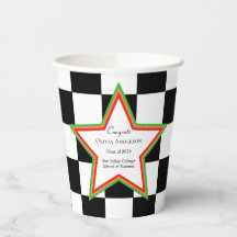 Black White Checkered Graduation Party Paper Cups