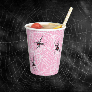 Vasos De Papel Black Widow Spider Webs Pastel Pink