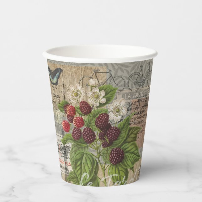 Vasos De Papel Blackberries Floral Jardín Flor Mariposa Arte (Anverso)
