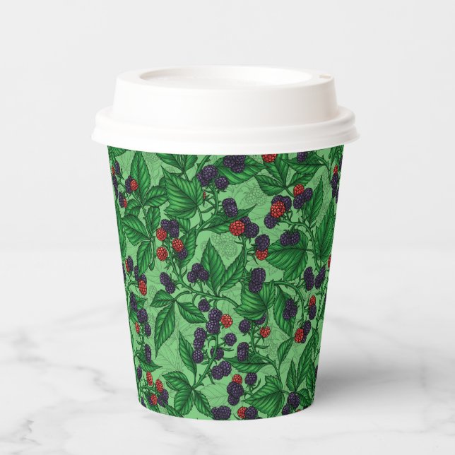 Vasos De Papel Blackberries sobre verde (Anverso)