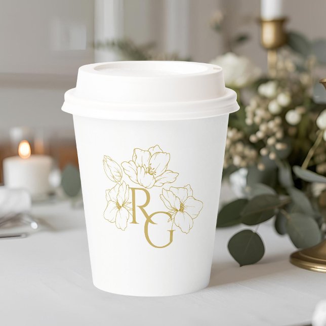 Vasos De Papel Blanca | Boda Monograma de moda Faux Gold (Subido por el creador)