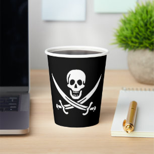Vasos De Papel Blanco, Bandera Pirata Calico Jack, Calavera y Cuc
