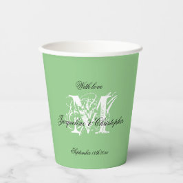 Vasos De Papel Blanco Chic Monograma Nombres Negro Papel Verde Su