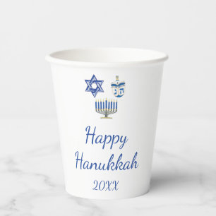 Vasos De Papel Blanco con Blue Happy Hanukkah Cupones de papel