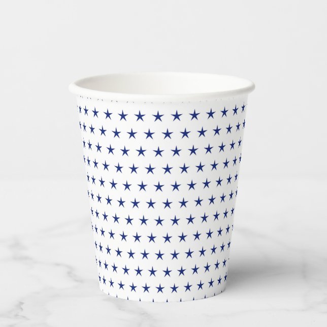 VASOS DE PAPEL BLANCO CON ESTRELLAS AZULES PATRIÓTICAS (Anverso)