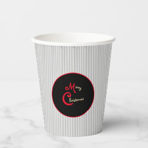 Vasos De Papel Blanco gris Pinstripe rojo y negro