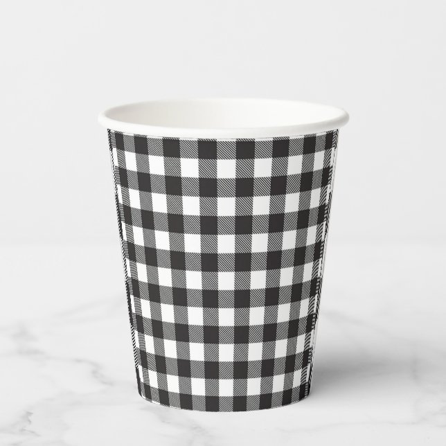 Vasos De Papel blanco negro Gingham Buffalo Plaid Farmhouse (Reverso )