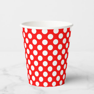 Vasos De Papel Blanco sobre puntos de polka de tamaño medio rojos