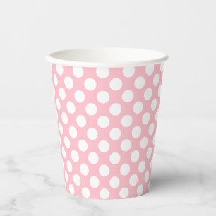 Vasos De Papel Blanco sobre puntos rosados de Polka de tamaño med