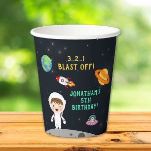 Vasos De Papel "Blast Off Astronaut - Space Birthday Party"