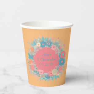 Vasos De Papel Bliss elegante botánico floral Wreath rosa