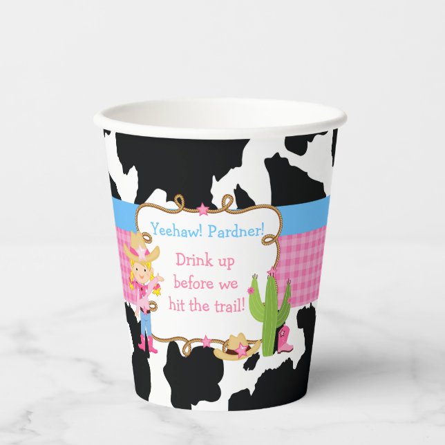 Vasos De Papel Blonde Cowgirl Western Birday Party (Anverso)