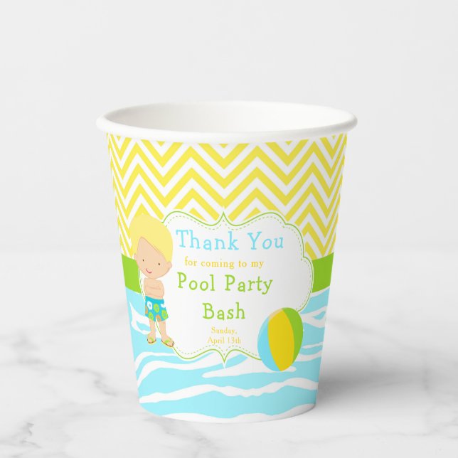 Vasos De Papel Blonde Hair Boy Pool Fiesta Bash Fiesta (Anverso)