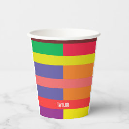 Vasos De Papel Bloque de color Banda Monograma Nombre Arcoiris